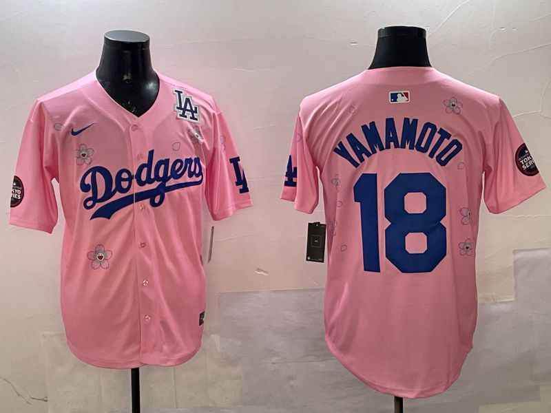 Men Los Angeles Dodgers #18 Yamamoto Pink Sakura Edition 2025 Nike MLB Jersey style 5->los angeles dodgers->MLB Jersey